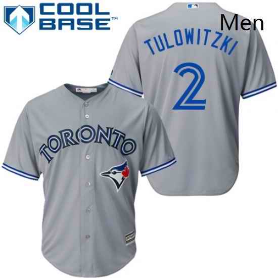 Mens Majestic Toronto Blue Jays 2 Troy Tulowitzki Replica Grey Road MLB Jersey